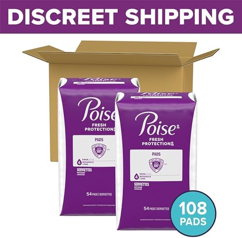 Poise Incontinence & Postpartum Pads for Bladder Leaks, 4 Drop Moderate Absorbency, Regular Length, 20 Count, Packaging May Vary