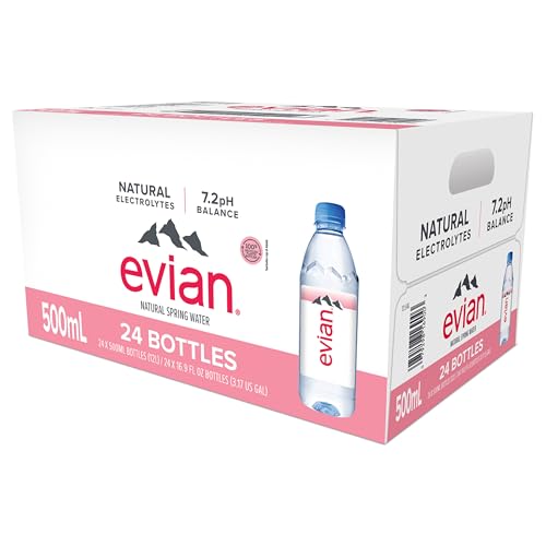 evian Natural Spring Water, PH Balanced with Natural Electrolytes, 16.9fl oz./500mL Bottles (pack of 24)