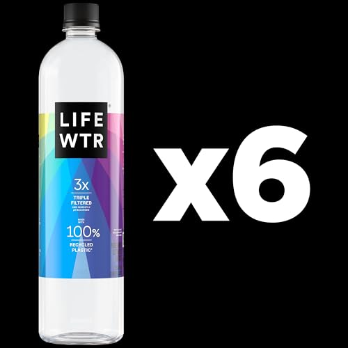LIFEWTR Premium Purified Water, pH Balanced with Electrolytes, 100% recycled plastic bottles, 33.8 Fl Oz, 1L (Pack of 6)