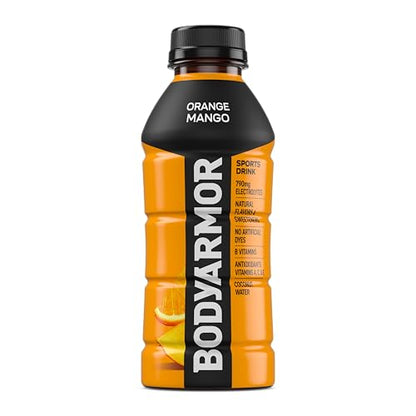 BODYARMOR Sports Drink Sports Beverage, Orange Mango, Coconut Water Hydration, Natural Flavors With Vitamins, Potassium-Packed Electrolytes, Perfect For Athletes, 16 Fl Oz (Pack of 12)