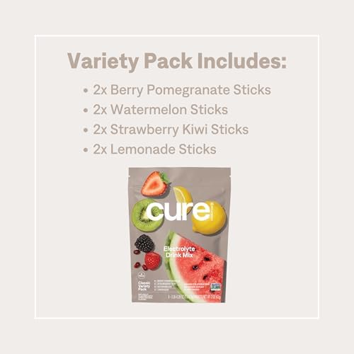 Cure Hydration | Plant-Based Electrolyte Drink Mix | No Added Sugar | FSA-HSA | Dehydration Relief Powder Made with Coconut Water | Non-GMO | Vegan | 8 Packets - Variety Pack