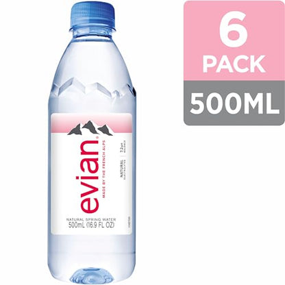 evian Natural Spring Water, PH Balanced with Natural Electrolytes, 16.9fl oz./500mL Bottles (pack of 24)