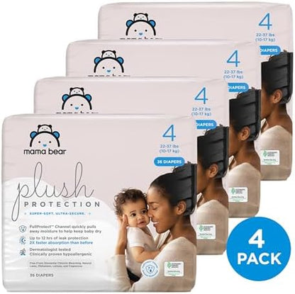 Amazon Brand - Mama Bear Plush Protection Diapers - Size 5, 31 Count, Hypoallergenic Premium Disposable Baby Diapers, White and Cloud Dreams