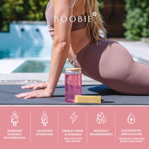 Boobie Hydromom Superfood Electrolyte Drink Mix, Blue Raspberry Lemonade | Refreshing Energy &amp; Hydration Boost for Mamas | On-The-Go &amp; Travel Essentials for Pregnancy, Lactation, &amp; Beyond, 15 Packets