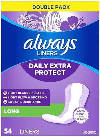 Always Daily Extra Protect Liners, Long Length, Unscented Panty Liners, 108 Count