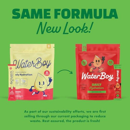 Waterboy Daily Hydration | 1,570mg Electrolyte Powder Packets | No Sugar, All Natural, Gluten Free, Zero Calories | 15 Drink Stick Mixes (Watermelon)