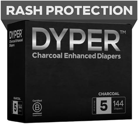 DYPER - Charcoal Enhanced Day &amp; Overnight Disposable Baby Diapers - Made with Plant-Based* &amp; Skin-Friendly Ingredients, Hypoallergenic for Sensitive Skin - Size 2, (56 Count)