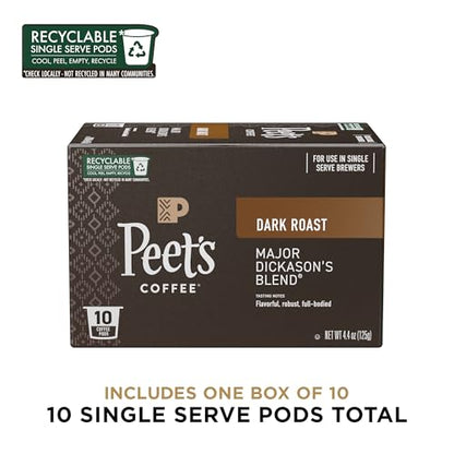 Peet's Coffee, Dark Roast Single Serve Coffee Pods - Major Dickason's Blend 75 Count (1 Box of 75 Pods)