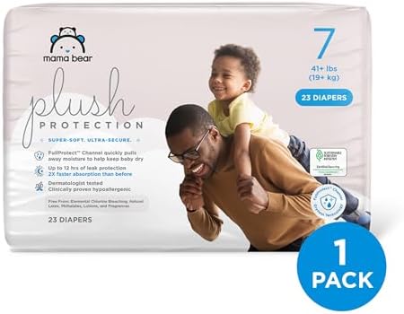 Amazon Brand - Mama Bear Plush Protection Diapers - Size 5, 31 Count, Hypoallergenic Premium Disposable Baby Diapers, White and Cloud Dreams