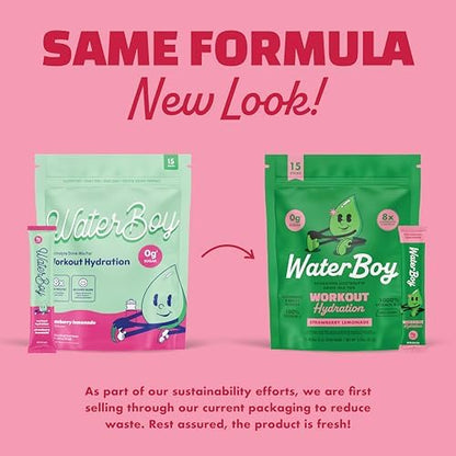 Waterboy Workout Hydration | 2,960mg Sugar Free Electrolyte Powder Packets | L-Glutamine + Vitamins | No Sugar, All Natural, Gluten Free | 15 Drink Stick Mixes (Lemon Lime)