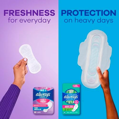 Always Daily Fresh Thin Liners, Regular Absorbency, Unscented Panty Liners, 162 Count