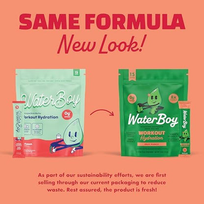 Waterboy Workout Hydration | 2,960mg Sugar Free Electrolyte Powder Packets | L-Glutamine + Vitamins | No Sugar, All Natural, Gluten Free | 15 Drink Stick Mixes (Lemon Lime)