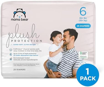 Amazon Brand - Mama Bear Plush Protection Diapers - Size 5, 31 Count, Hypoallergenic Premium Disposable Baby Diapers, White and Cloud Dreams