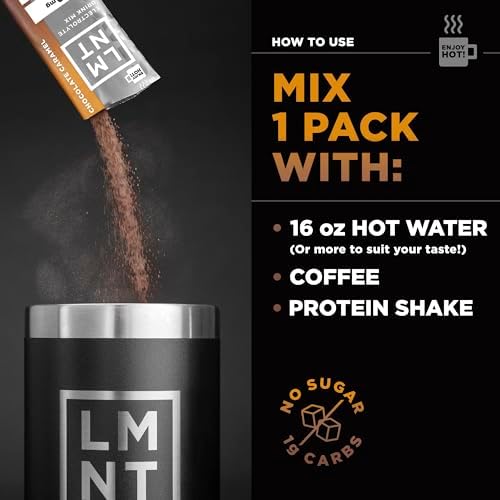Drink LMNT Zero Sugar Hot Chocolate or Coffee Mixer - Chocolate Caramel Salt | Drink Mix | 30-Count