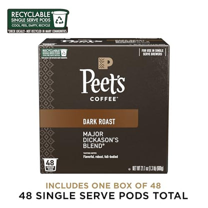 Peet's Coffee, Dark Roast Single Serve Coffee Pods - Major Dickason's Blend 75 Count (1 Box of 75 Pods)