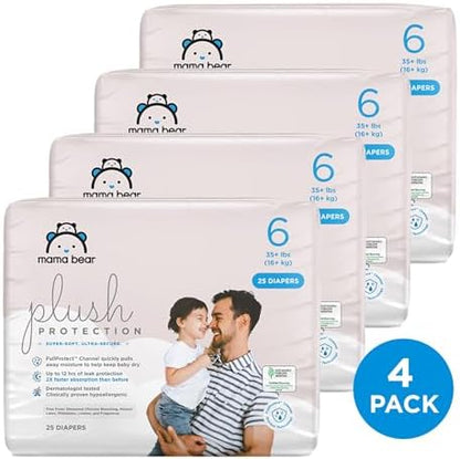 Amazon Brand - Mama Bear Plush Protection Diapers - Size 5, 31 Count, Hypoallergenic Premium Disposable Baby Diapers, White and Cloud Dreams