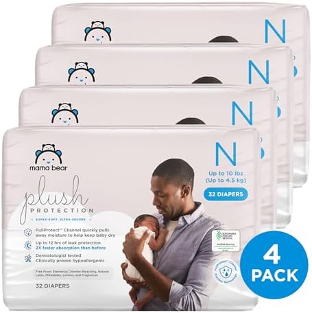 Amazon Brand - Mama Bear Plush Protection Diapers - Size 5, 31 Count, Hypoallergenic Premium Disposable Baby Diapers, White and Cloud Dreams