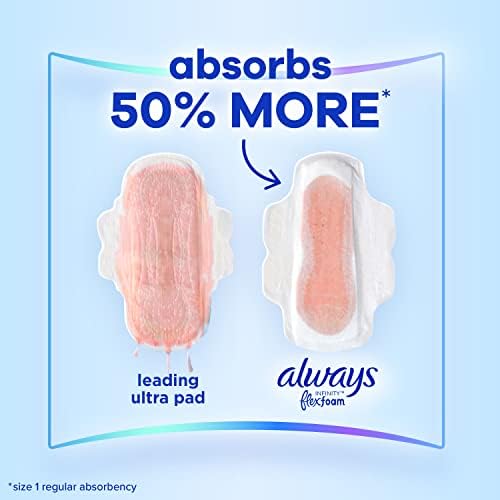 Always Infinity Feminine Pads for Women, Flexfoam Pads with Wings, Size 2, Heavy Absorbency, Unscented, 46 Count