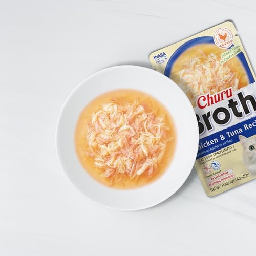 INABA Churu Broth for Cats Senior 10+, Side Dish Pouch, 1.4 Ounces per Pouch, 12 Pouches Total, Chicken &amp; Tuna Recipe