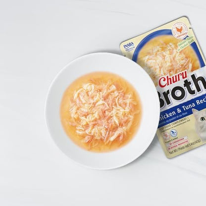 INABA Churu Broth for Cats Senior 10+, Side Dish Pouch, 1.4 Ounces per Pouch, 12 Pouches Total, Chicken &amp; Tuna Recipe