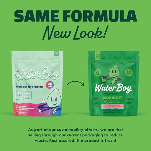Waterboy Workout Hydration | 2,960mg Sugar Free Electrolyte Powder Packets | L-Glutamine + Vitamins | No Sugar, All Natural, Gluten Free | 15 Drink Stick Mixes (Lemon Lime)