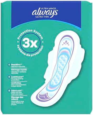 Always Ultra Thin Pads with Wings, Size 2, Long Super, 58 Count