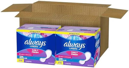 Always Daily Fresh Thin Liners, Regular Absorbency, Unscented Panty Liners, 162 Count