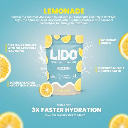 LIDO Lemonade Electrolyte Powder Packets — Clean, Zero-Sugar Hydration Drink Mix with Balanced Sodium for Fast Replenishment — Vegan, Paleo &amp; Fasting Friendly — 28 Sticks