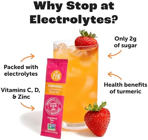 ZYN Electrolyte Drink Mix Hydration Packets, Electrolytes Powder, Hydration Packets w/Turmeric Curcumin, Vitamin C and D, Zinc, Hydrate Electrolyte Powder Packets for Wellness, Variety Pack of 24