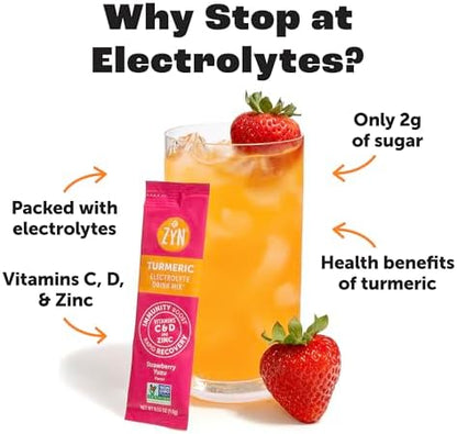 ZYN Electrolyte Drink Mix Hydration Packets, Electrolytes Powder, Hydration Packets w/Turmeric Curcumin, Vitamin C and D, Zinc, Hydrate Electrolyte Powder Packets for Wellness, Variety Pack of 24