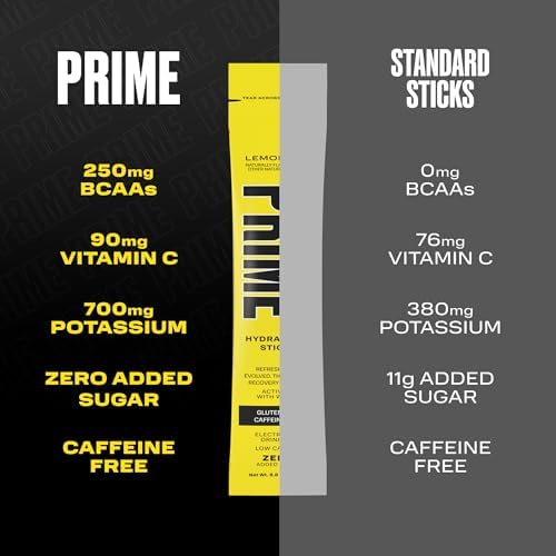 PRIME HYDRATION+ Sticks Strawberry Banana | Hydration Powder Single Serve Sticks | Electrolyte Powder On The Go | Low Sugar | Caffeine-Free | Vegan | 16 Sticks