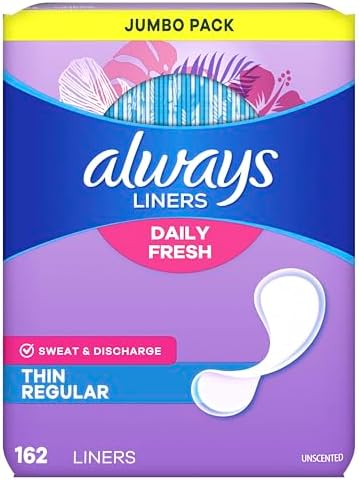 Always Daily Fresh Thin Liners, Regular Absorbency, Unscented Panty Liners, 162 Count