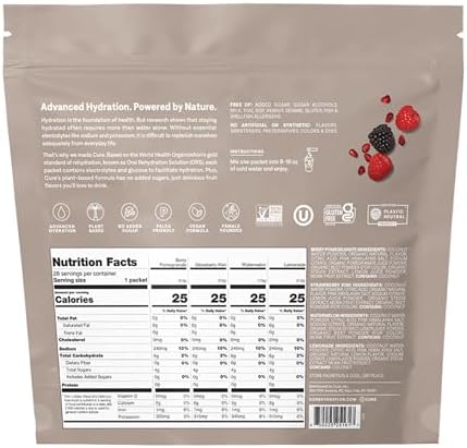 Cure Hydration | Plant-Based Electrolyte Drink Mix | No Added Sugar | FSA-HSA | Dehydration Relief Powder Made with Coconut Water | Non-GMO | Vegan | 8 Packets - Variety Pack