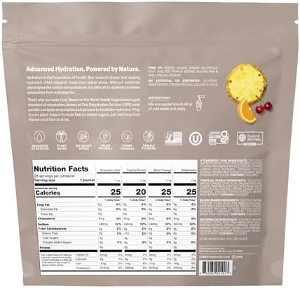 Cure Hydration | Plant-Based Electrolyte Drink Mix | No Added Sugar | FSA-HSA | Dehydration Relief Powder Made with Coconut Water | Non-GMO | Vegan | 8 Packets - Variety Pack