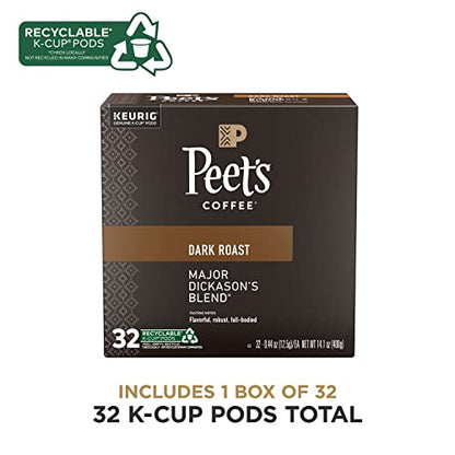 Peet's Coffee, Dark Roast Single Serve Coffee Pods - Major Dickason's Blend 75 Count (1 Box of 75 Pods)