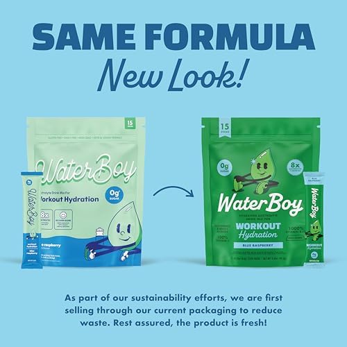 Waterboy Workout Hydration | 2,960mg Sugar Free Electrolyte Powder Packets | L-Glutamine + Vitamins | No Sugar, All Natural, Gluten Free | 15 Drink Stick Mixes (Lemon Lime)