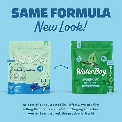 Waterboy Workout Hydration | 2,960mg Sugar Free Electrolyte Powder Packets | L-Glutamine + Vitamins | No Sugar, All Natural, Gluten Free | 15 Drink Stick Mixes (Lemon Lime)