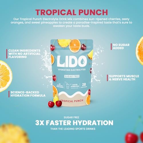 LIDO Lemonade Electrolyte Powder Packets — Clean, Zero-Sugar Hydration Drink Mix with Balanced Sodium for Fast Replenishment — Vegan, Paleo &amp; Fasting Friendly — 28 Sticks