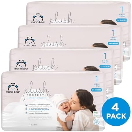 Amazon Brand - Mama Bear Plush Protection Diapers - Size 5, 31 Count, Hypoallergenic Premium Disposable Baby Diapers, White and Cloud Dreams