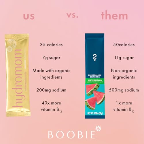 Boobie Hydromom Superfood Electrolyte Drink Mix, Blue Raspberry Lemonade | Refreshing Energy &amp; Hydration Boost for Mamas | On-The-Go &amp; Travel Essentials for Pregnancy, Lactation, &amp; Beyond, 15 Packets