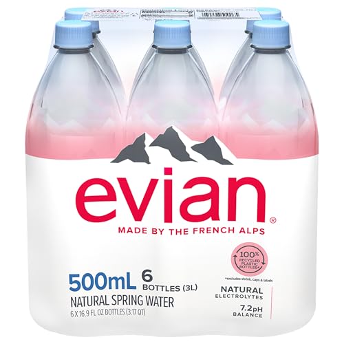 evian Natural Spring Water, PH Balanced with Natural Electrolytes, 16.9fl oz./500mL Bottles (pack of 24)