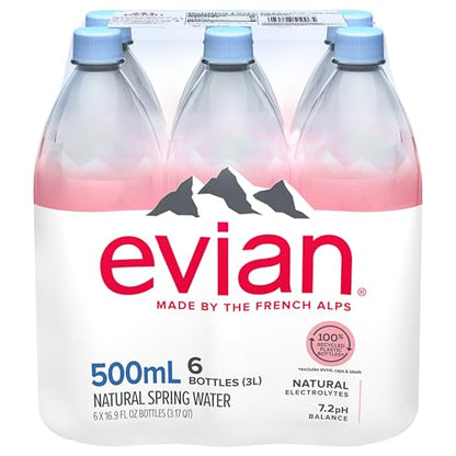 evian Natural Spring Water, PH Balanced with Natural Electrolytes, 16.9fl oz./500mL Bottles (pack of 24)