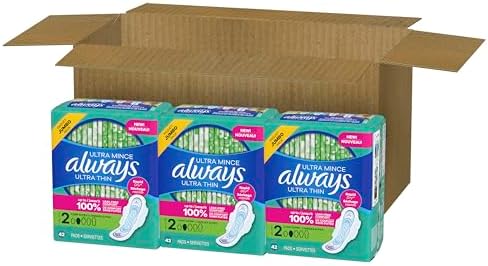 Always Ultra Thin Pads with Wings, Size 2, Long Super, 58 Count