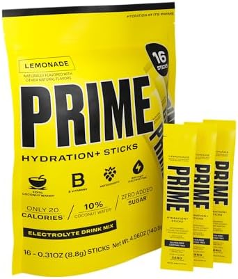 PRIME HYDRATION+ Sticks Strawberry Banana | Hydration Powder Single Serve Sticks | Electrolyte Powder On The Go | Low Sugar | Caffeine-Free | Vegan | 16 Sticks