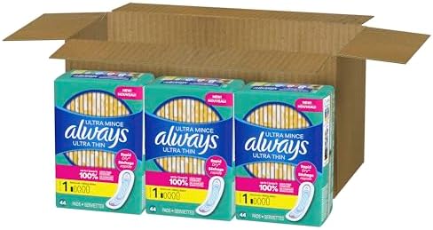 Always Ultra Thin Pads with Wings, Size 1, Regular, 46 Count