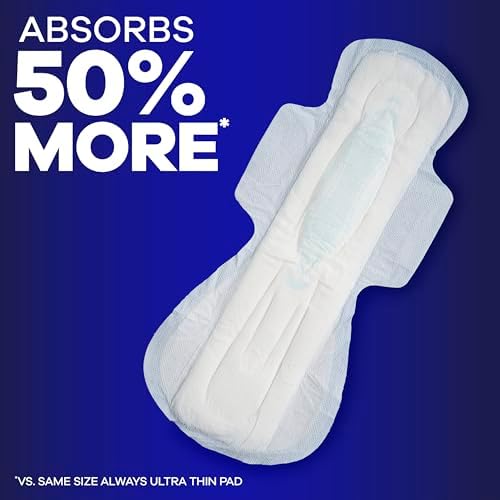 Always Maxi Overnight Pads with Wings for Women, Size 4, Overnight Absorbency, Unscented, 33 Count