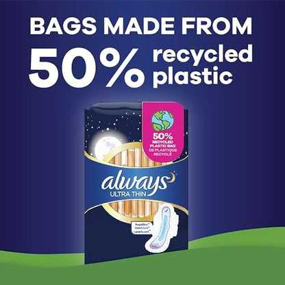 Always Maxi Overnight Pads with Wings for Women, Size 4, Overnight Absorbency, Unscented, 33 Count