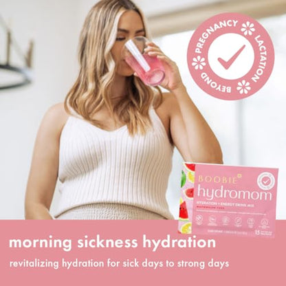 Boobie Hydromom Superfood Electrolyte Drink Mix, Blue Raspberry Lemonade | Refreshing Energy &amp; Hydration Boost for Mamas | On-The-Go &amp; Travel Essentials for Pregnancy, Lactation, &amp; Beyond, 15 Packets