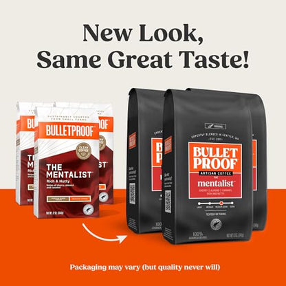 Bulletproof The Mentalist Medium-Dark Roast Ground Coffee, 12 Ounces, Clean Coffee Tested for Toxins, Packaging May Vary