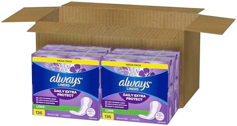 Always Daily Extra Protect Liners, Long Length, Unscented Panty Liners, 108 Count